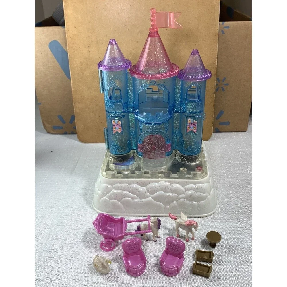 Vintage blue box tiny dream light up crystal castle And Some Accessories Horses